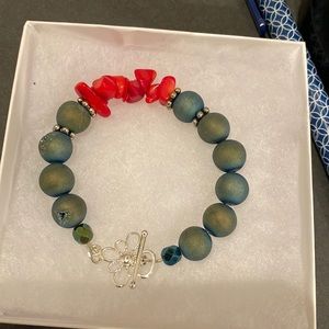 Druzy beads with coral chips and silver accent